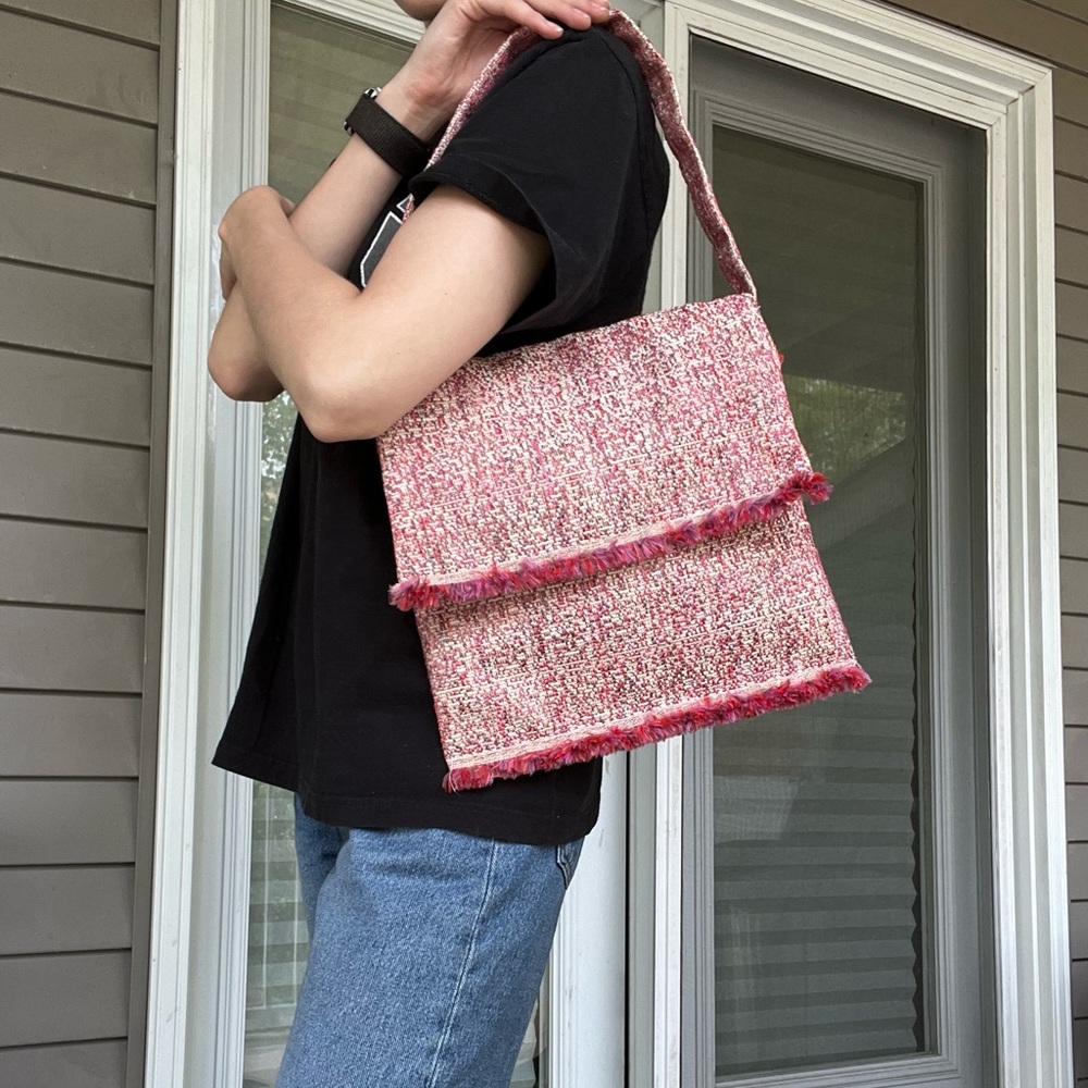 VINTAGE tweed satchel messenger knit shoulder bag
